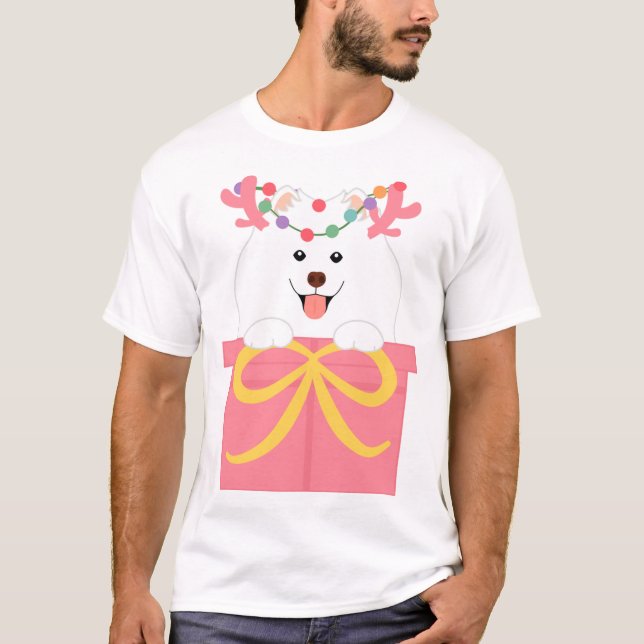 Christmas Reindeer Samoyed in a Gift Box  T-Shirt (Front)