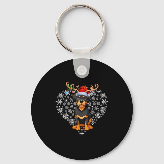 Christmas Reindeer Santa Hat Rottweiler Lovers Xma Key Ring (Front)