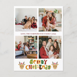 Christmas Reindeer Script Family Photo Collage Ho Holiday Postcard
