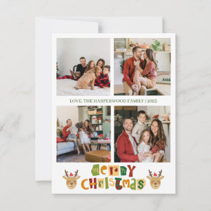 Christmas Reindeer Script Family Photo Collage Holiday Card