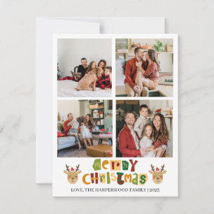 Christmas Reindeer Script Family Photo Collage Holiday Card