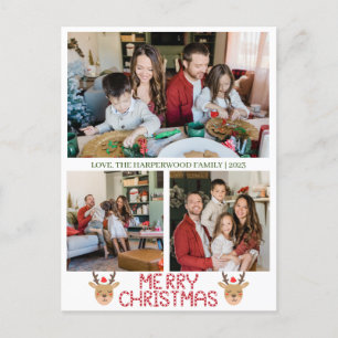  Christmas Reindeer Script Family Photo Collage Holiday Postcard