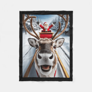Christmas Reindeer Selfie Santa Funny Family Match Fleece Blanket