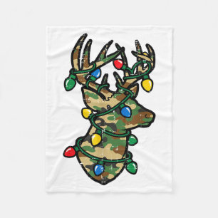 Christmas Reindeer Silhouette Camo Xmas Lights Men Fleece Blanket