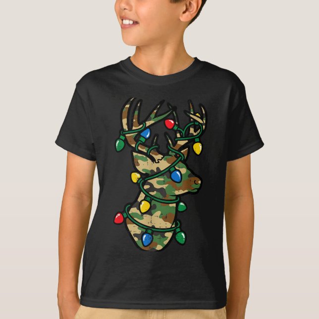 Christmas Reindeer Silhouette Camo Xmas Lights Men T-Shirt (Front)