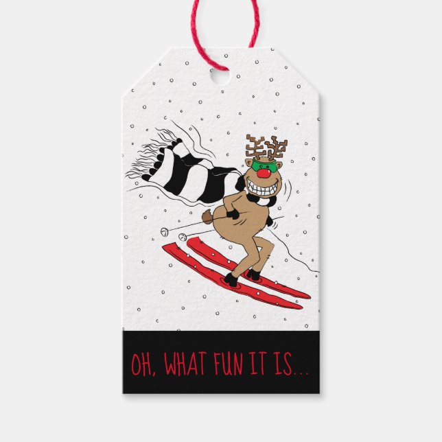 Christmas Reindeer Skiing Gift Tags (Front)