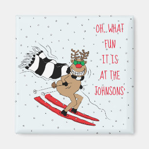 Christmas Reindeer Skiing Magnet