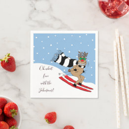 Christmas Reindeer Skiing Napkin
