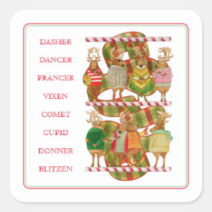 CHRISTMAS REINDEER Small Square Stickers