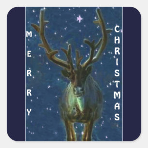 Christmas Reindeer & Snow Flakes Square Sticker