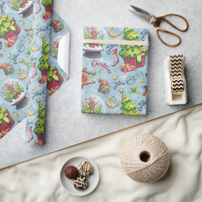 Christmas Reindeer & Snow Globes Wrapping Paper (Crafts)