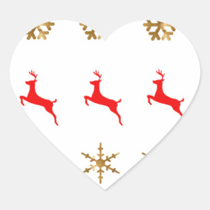 Christmas Reindeer Snowflake gold red Heart Sticker