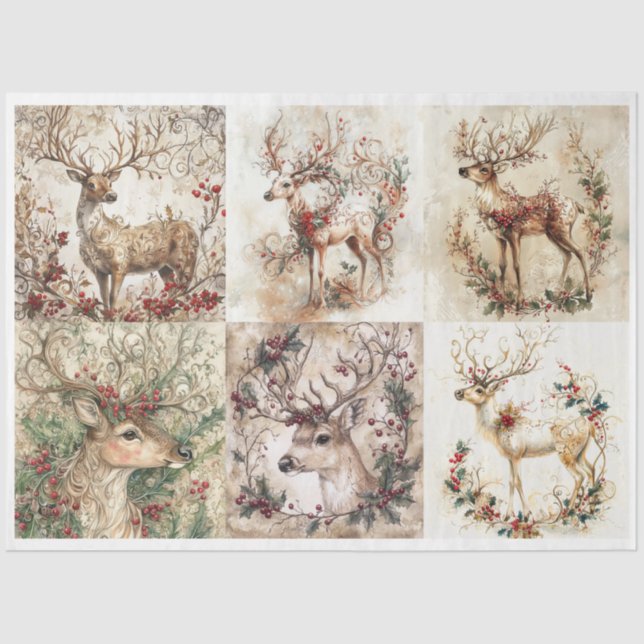 Christmas Reindeer Squares Tissue Paper (Front)
