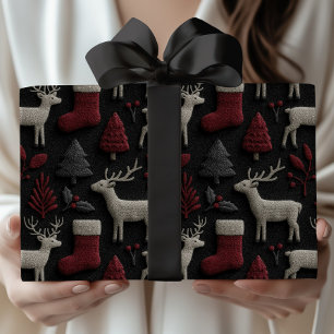 Christmas Reindeer & Stockings in Red And Grey Wrapping Paper