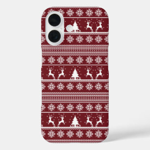 Christmas Reindeer Sweater Pattern iPhone 16 Case