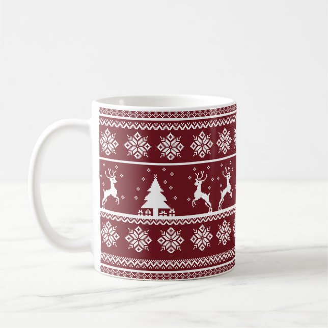  Christmas Reindeer Sweater Pattern Coffee Mug (Left)