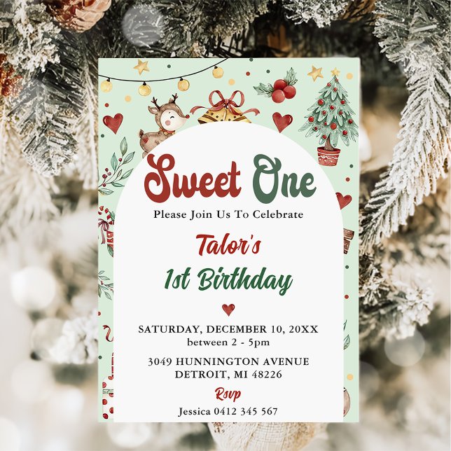 Christmas Reindeer Sweet One 1st Birthday Invitation (Creator Uploaded)