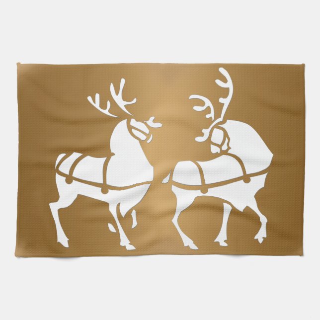 Christmas Reindeer Towel Custom Holiday Tea Towels (Horizontal)