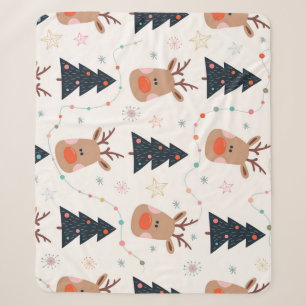 Christmas Reindeer Tree Hand Drawn Sherpa Blanket