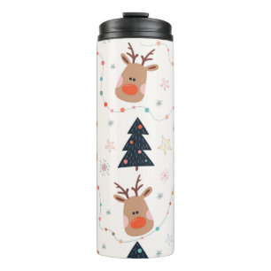 Christmas Reindeer Tree Hand Drawn Thermal Tumbler