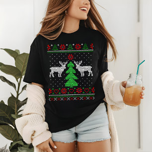 Christmas Reindeer Tree Poinsettias Ugly Sweater