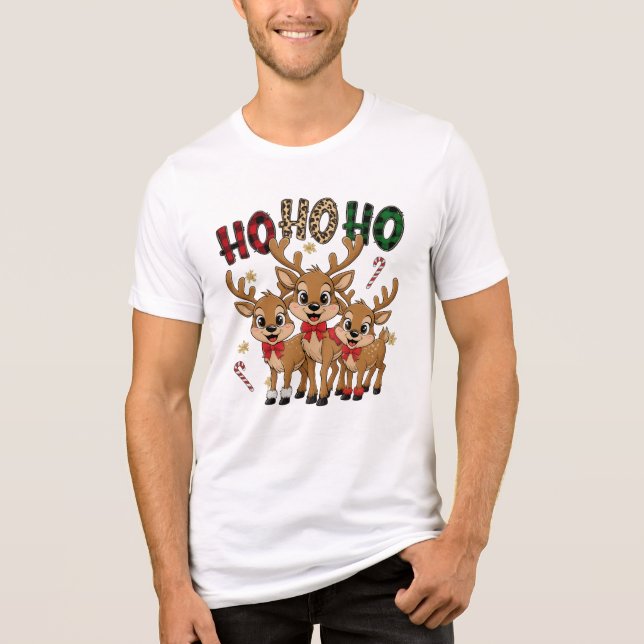 Christmas Reindeer Trio With Ho Ho Ho Graphic Tee (Front)