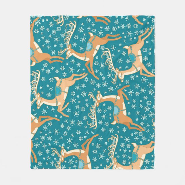 Christmas Reindeer: Vintage Seamless Pattern. Fleece Blanket (Front)