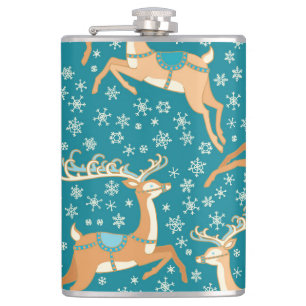 Christmas Reindeer: Vintage Seamless Pattern. Hip Flask