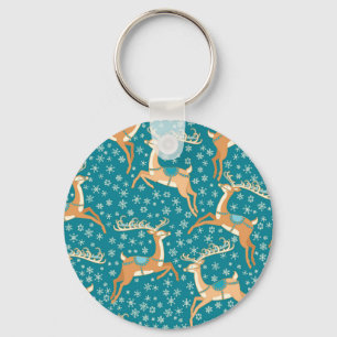 Christmas Reindeer: Vintage Seamless Pattern. Key Ring