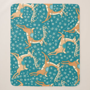 Christmas Reindeer: Vintage Seamless Pattern. Sherpa Blanket