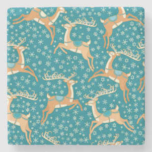Christmas Reindeer: Vintage Seamless Pattern. Stone Coaster