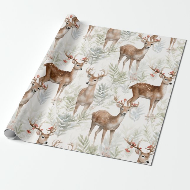 Christmas Reindeer Vintage Wrapping Paper (Unrolled)
