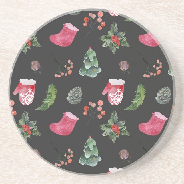 Christmas Reindeer: Watercolor Seamless Pattern Coaster (Front)