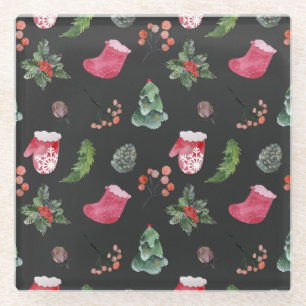 Christmas Reindeer: Watercolor Seamless Pattern Glass Coaster