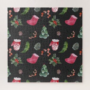 Christmas Reindeer: Watercolor Seamless Pattern Jigsaw Puzzle