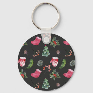 Christmas Reindeer: Watercolor Seamless Pattern Key Ring