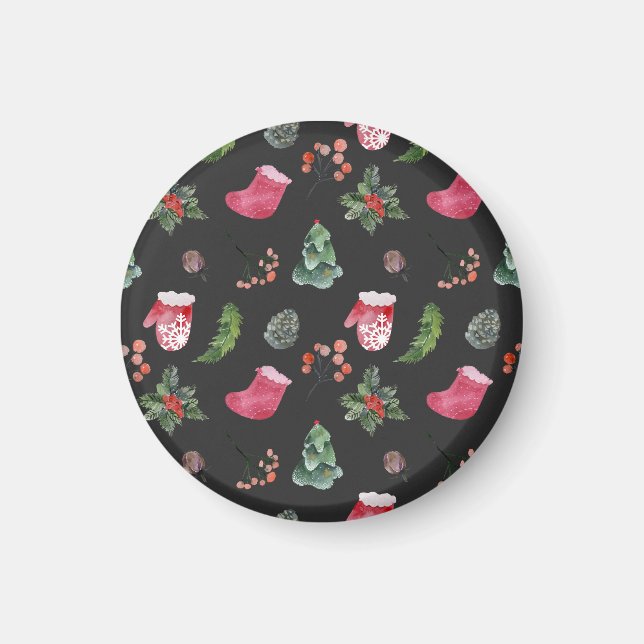 Christmas Reindeer: Watercolor Seamless Pattern Magnet (Front)