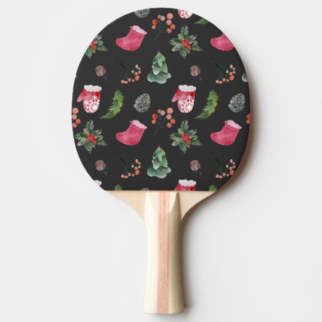 Christmas Reindeer: Watercolor Seamless Pattern Ping Pong Paddle (Front)