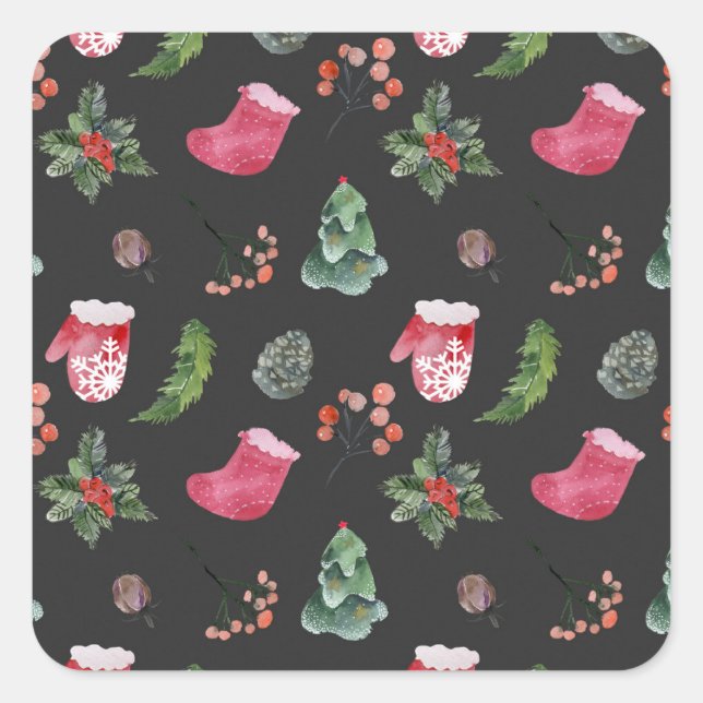 Christmas Reindeer: Watercolor Seamless Pattern Square Sticker (Front)