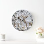 Christmas Reindeer Winter Magic Large Clock<br><div class="desc">Delicate Christmas clocks showcase enchanting forest scenes,  featuring majestic deer surrounded by snow-covered trees and playful birds. Their intricate designs embody the spirit of winter,  evoking warmth and nostalgia during the festive season.</div>