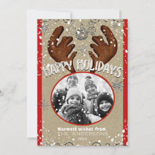 Christmas Reindeer Winter Snowflakes Holiday Photo Card