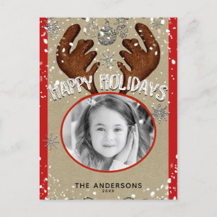 Christmas Reindeer Winter Snowflakes Holiday Photo Postcard
