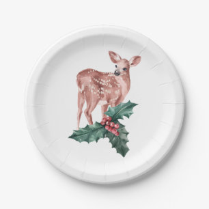 Christmas Reindeer Winter Wedding Floral Deer Paper Plate