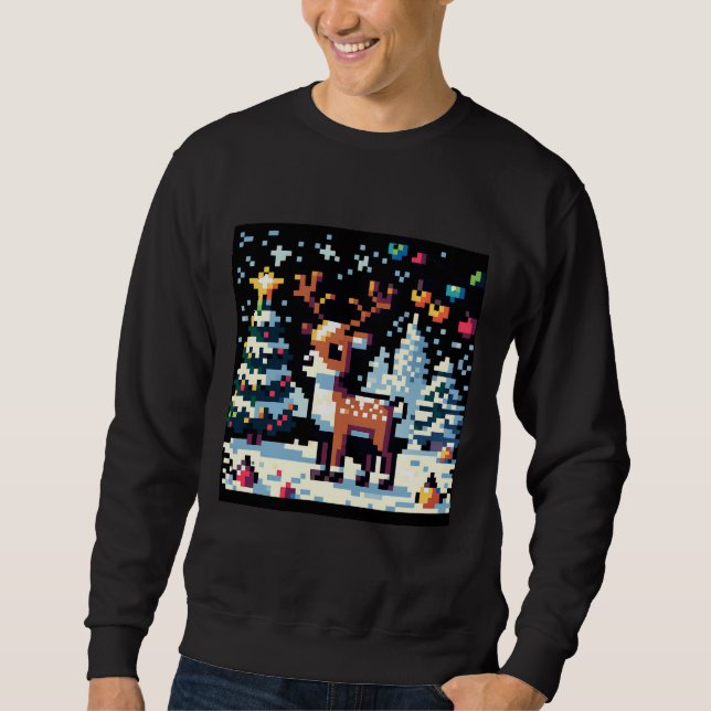 Christmas Reindeer Winter Wonderland Pixel Art Sweatshirt (Front)