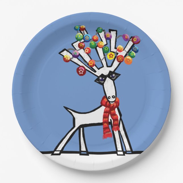 Christmas reindeer with bauble decorations paper plate (Front)