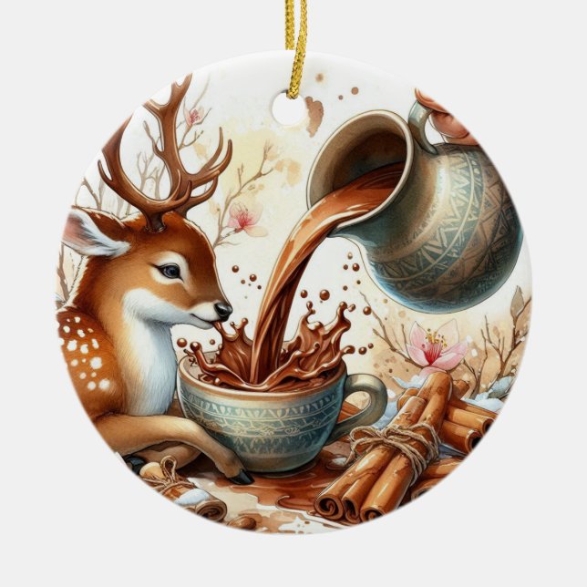 Christmas reindeer with chocolate ceramic tree decoration (Front)