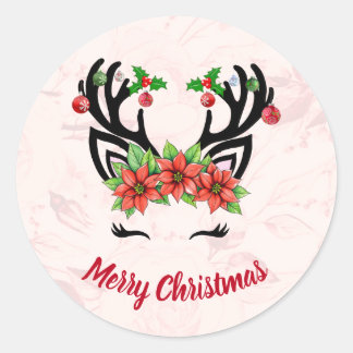 Christmas Reindeer With Floral Background Sticker