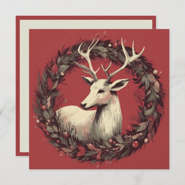 Christmas Reindeer with Holiday Wreath (Front/Back)