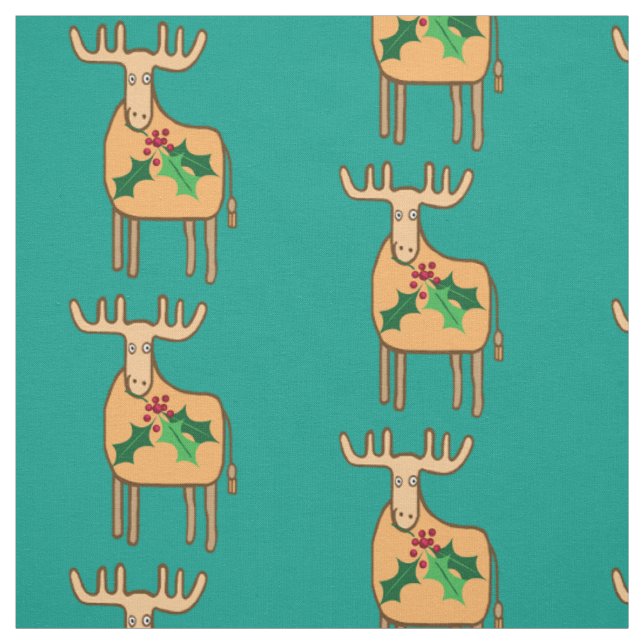 Christmas reindeer with holly sprig fabric (Swatch)