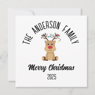 Christmas Reindeer With Lights Personalized Name Holiday Card